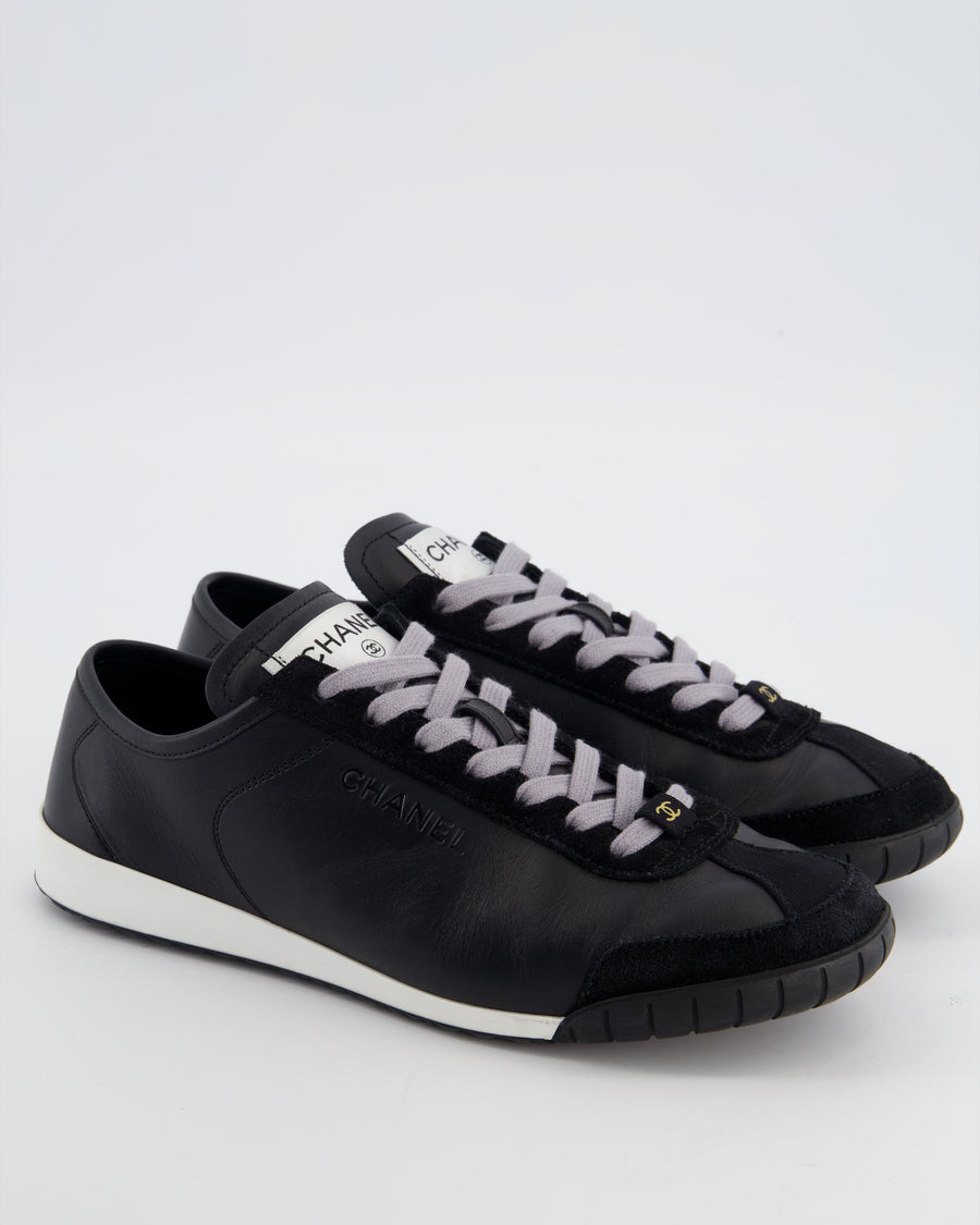 Chanel Interlocking Black Calfskin Leather Sneakers with Logo Detail Size EU 37.5