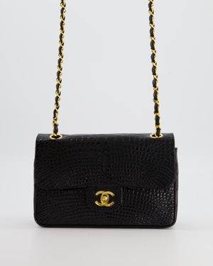 *RARE* Chanel Black Classic Flap Bag in Crocodile Patent Leather with Gold Hardware