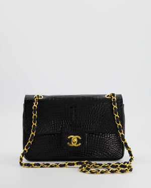 *RARE* Chanel Black Classic Flap Bag in Crocodile Patent Leather with Gold Hardware