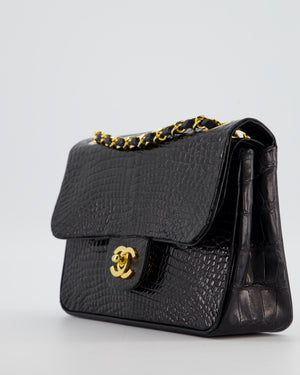 *RARE* Chanel Black Classic Flap Bag in Crocodile Patent Leather with Gold Hardware