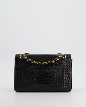 *RARE* Chanel Black Classic Flap Bag in Crocodile Patent Leather with Gold Hardware