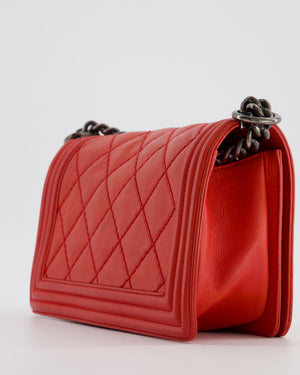 *FIRE PRICE* Chanel Red Boy Bag in Aged Calfskin Leather with Ruthenium Hardware