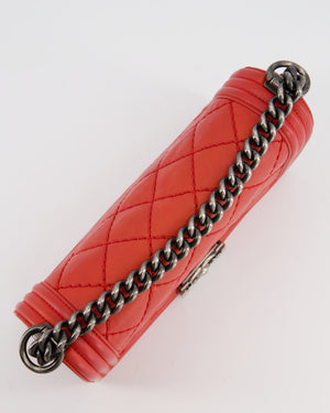 *FIRE PRICE* Chanel Red Boy Bag in Aged Calfskin Leather with Ruthenium Hardware