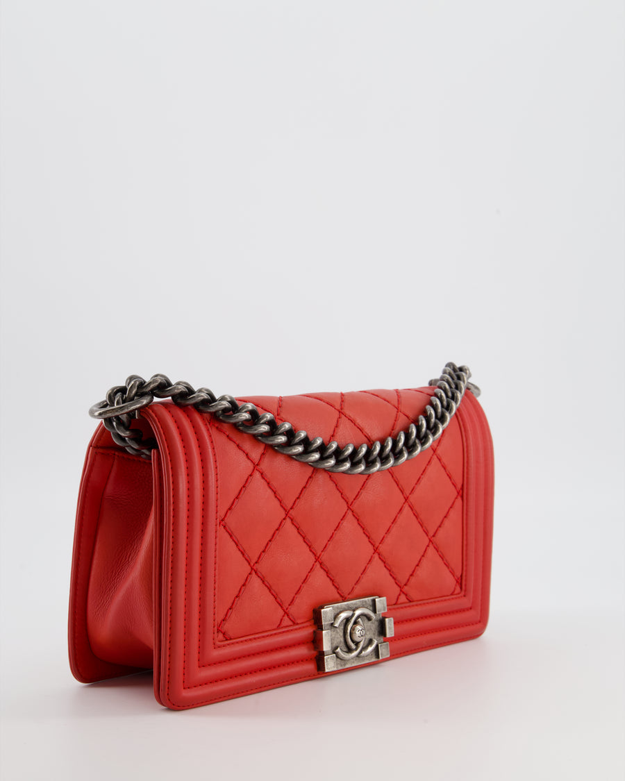 *FIRE PRICE* Chanel Red Boy Bag in Aged Calfskin Leather with Ruthenium Hardware