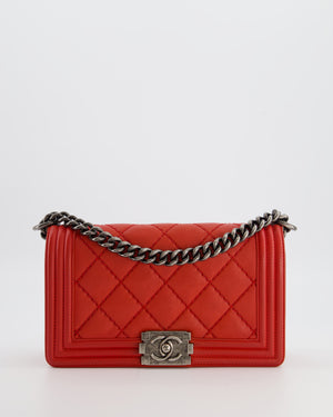 *FIRE PRICE* Chanel Red Boy Bag in Aged Calfskin Leather with Ruthenium Hardware