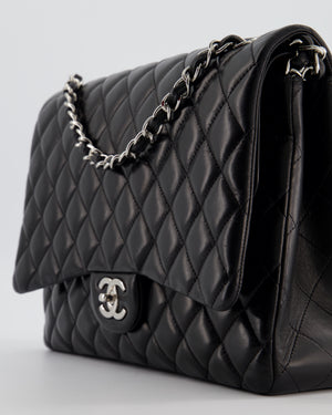 *FIRE PRICE* Chanel Black Maxi Classic Double Flap Bag in Lambskin Leather with Silver Hardware