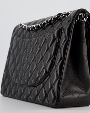 *FIRE PRICE* Chanel Black Maxi Classic Double Flap Bag in Lambskin Leather with Silver Hardware