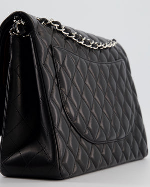*FIRE PRICE* Chanel Black Maxi Classic Double Flap Bag in Lambskin Leather with Silver Hardware