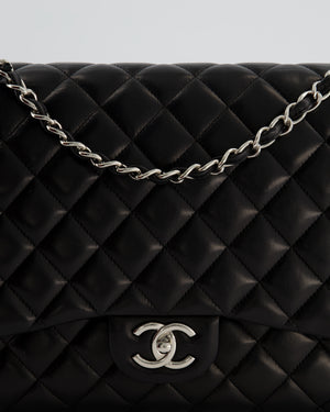 *FIRE PRICE* Chanel Black Maxi Classic Double Flap Bag in Lambskin Leather with Silver Hardware