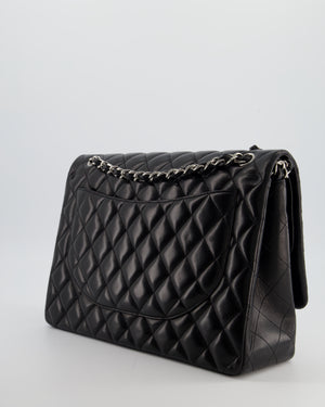 *FIRE PRICE* Chanel Black Maxi Classic Double Flap Bag in Lambskin Leather with Silver Hardware