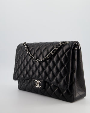*FIRE PRICE* Chanel Black Maxi Classic Double Flap Bag in Lambskin Leather with Silver Hardware