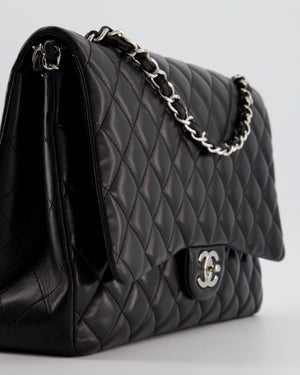 *FIRE PRICE* Chanel Black Maxi Classic Double Flap Bag in Lambskin Leather with Silver Hardware