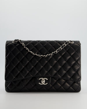 *FIRE PRICE* Chanel Black Maxi Classic Double Flap Bag in Lambskin Leather with Silver Hardware