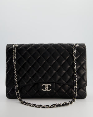 *FIRE PRICE* Chanel Black Maxi Classic Double Flap Bag in Lambskin Leather with Silver Hardware