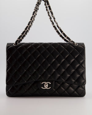 *FIRE PRICE* Chanel Black Maxi Classic Double Flap Bag in Lambskin Leather with Silver Hardware