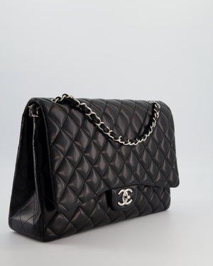 *FIRE PRICE* Chanel Black Maxi Classic Double Flap Bag in Lambskin Leather with Silver Hardware