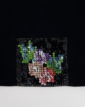 Chanel Métiers d'Art 2023 Black Cropped Top with Multi-Colour Sequin Patch Detail and Back Gold CC Logo Buttons Size FR 34 (UK 6)