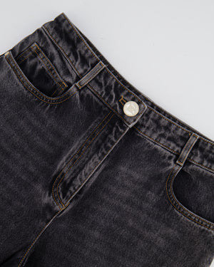 Chanel Dark Grey Boot-Cut Jeans with Crystal Logo Detail and Champagne Gold CC Logo Button Size FR 36 (UK 8)
