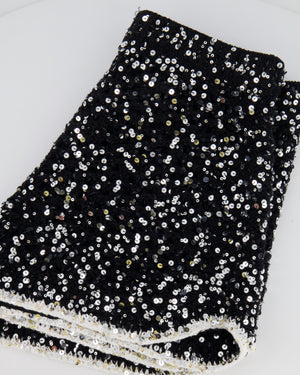 Chanel Spring 2023 Black Sequin Embellished Crocheted Shorts with Silver Crystal Embellished Bow Detail Size FR 38 (UK 10)