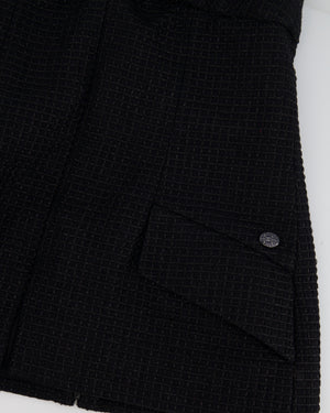 Chanel Black Shimmery Sleeveless Tweed Bustier Top with Silver CC Logo Button Size FR 34 (UK 6)