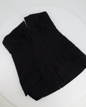 Chanel Black Shimmery Sleeveless Tweed Bustier Top with Silver CC Logo Button Size FR 34 (UK 6)