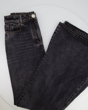 Chanel Dark Grey Boot-Cut Jeans with Crystal Logo Detail and Champagne Gold CC Logo Button Size FR 36 (UK 8)