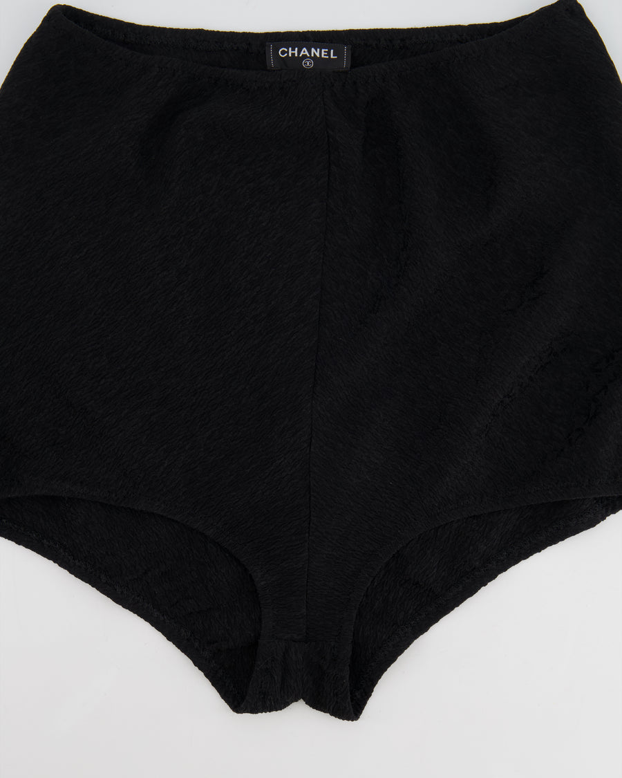 Chanel Black Silk Micro Shorts with CC Logo Prints Size FR 36 (UK 8)