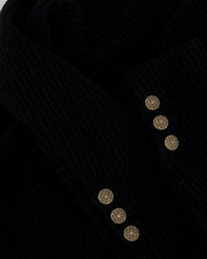 Chanel Black Shimmery Wool Long Coat with Gold CC Logo Buttons Size FR 34 (UK 6)