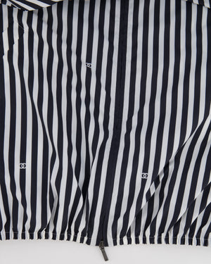 Chanel Black and White Striped Hooded Anorak Jacket with CC Logo Prints and CC Logo Buttons Size FR 36 (UK 8)