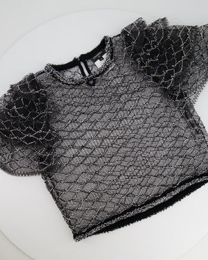 Chanel Spring 2018 Black and Pearl Metallic Caged Top and Skirt Set Size FR 34 (UK 6)