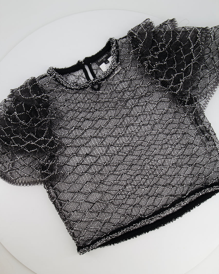Chanel Spring 2018 Black and Pearl Metallic Caged Top and Skirt Set Size FR 34 (UK 6)