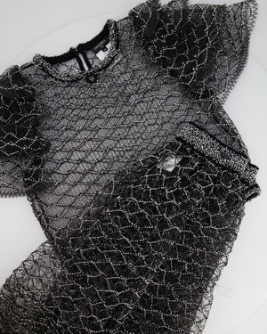 Chanel Spring 2018 Black and Pearl Metallic Caged Top and Skirt Set Size FR 34 (UK 6)