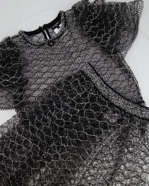 Chanel Spring 2018 Black and Pearl Metallic Caged Top and Skirt Set Size FR 34 (UK 6)