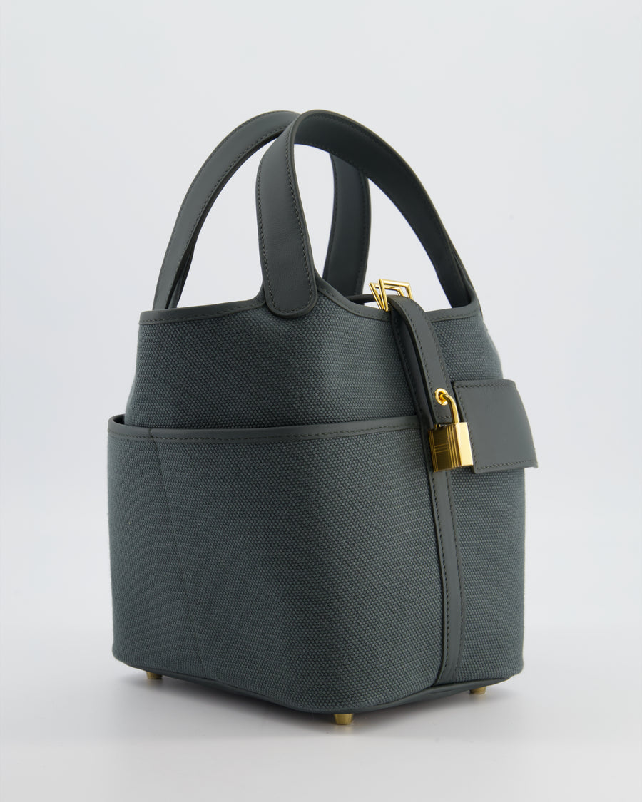 Hermès Picotin Lock 18 Pockets Cargo in Vert Mangrove Toile Goeland Canvas and Vert Mangrove Swift Leather with Gold Hardware