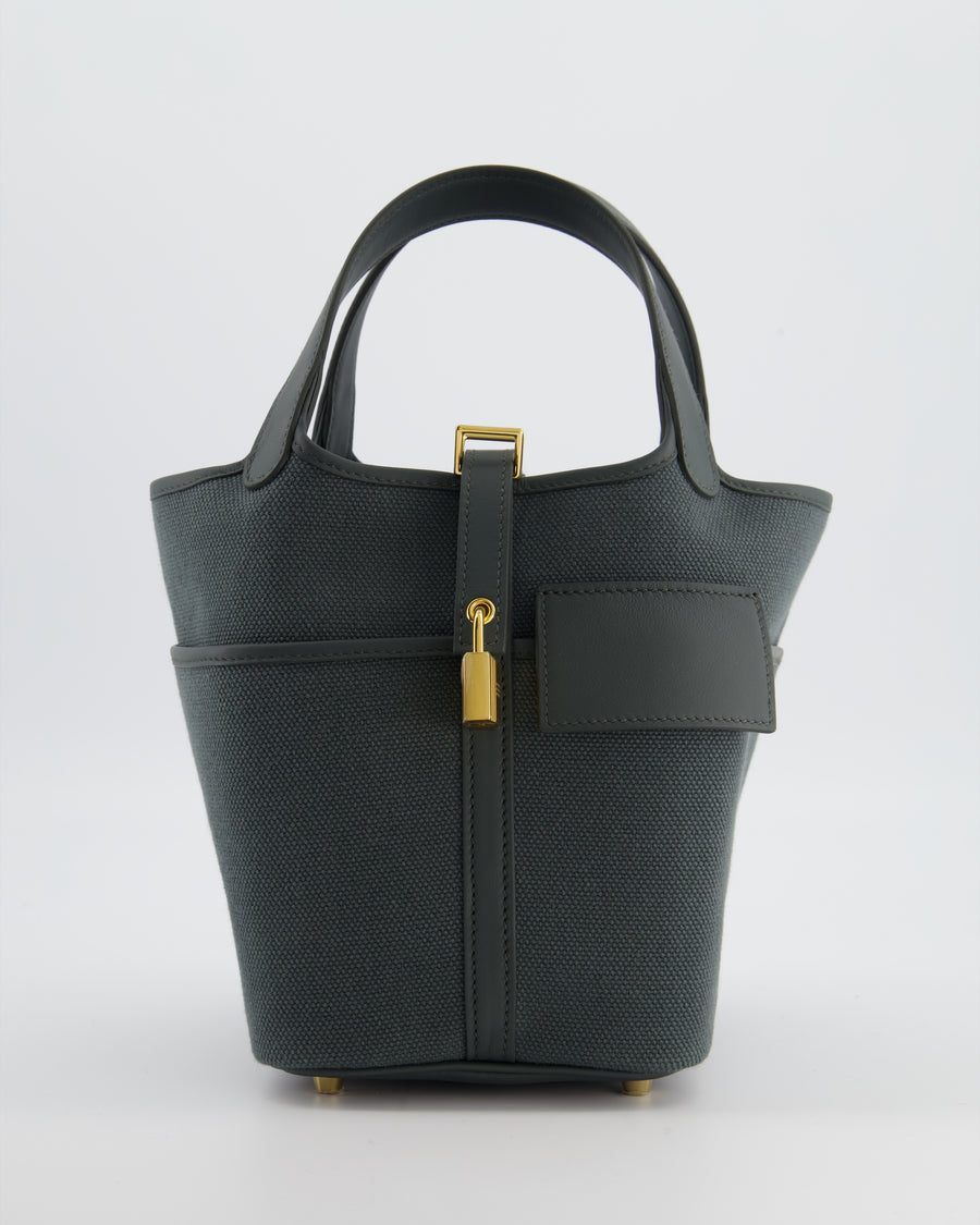 Hermès Picotin Lock 18 Pockets Cargo in Vert Mangrove Toile Goeland Canvas and Vert Mangrove Swift Leather with Gold Hardware