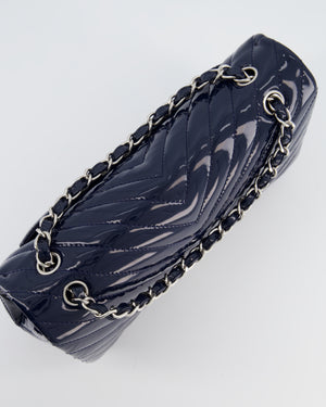 *FIRE PRICE* Chanel Navy Jumbo Classic Single Flap Bag in Chevron Patent Leather with Silver Hardware RRP £9,540