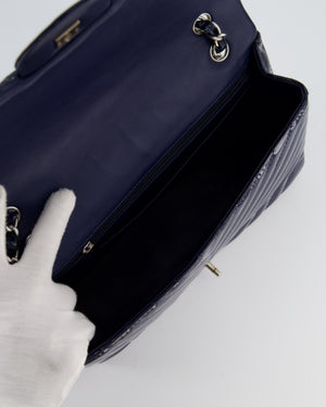 *FIRE PRICE* Chanel Navy Jumbo Classic Single Flap Bag in Chevron Patent Leather with Silver Hardware RRP £9,540