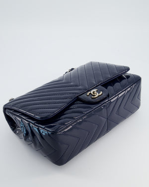 *FIRE PRICE* Chanel Navy Jumbo Classic Single Flap Bag in Chevron Patent Leather with Silver Hardware RRP £9,540
