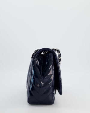 *FIRE PRICE* Chanel Navy Jumbo Classic Single Flap Bag in Chevron Patent Leather with Silver Hardware RRP £9,540