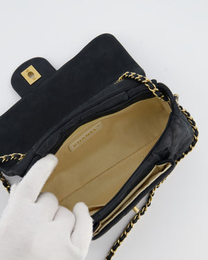 Chanel Navy Small Quilted Flap Bag In Coated Shimmery Calfskin Leather with Antique Gold Hardware