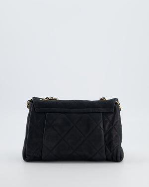 Chanel Navy Small Quilted Flap Bag In Coated Shimmery Calfskin Leather with Antique Gold Hardware
