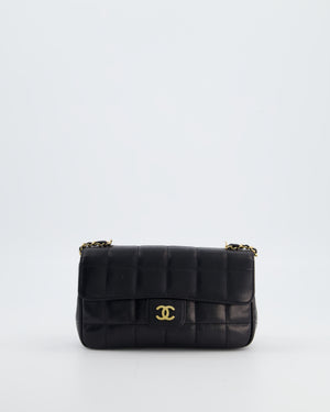 Chanel Black Vintage Mini Chocolate Bar Flap Bag In Lambskin Leather with Gold Hardware