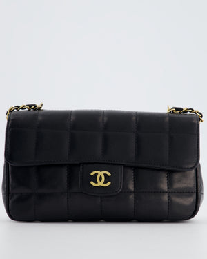 Chanel Black Vintage Mini Chocolate Bar Flap Bag In Lambskin Leather with Gold Hardware