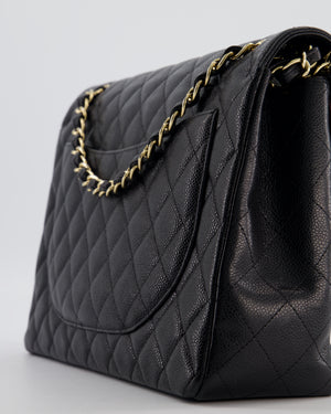 Chanel Black Maxi Classic Double Flap Bag in Caviar Leather with Gold Hardware