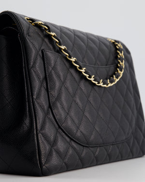 Chanel Black Maxi Classic Double Flap Bag in Caviar Leather with Gold Hardware