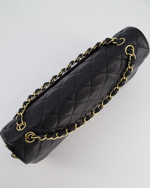 Chanel Black Maxi Classic Double Flap Bag in Caviar Leather with Gold Hardware