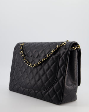 Chanel Black Maxi Classic Double Flap Bag in Caviar Leather with Gold Hardware