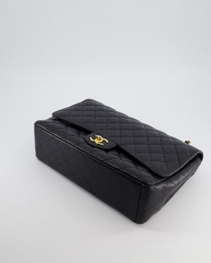 Chanel Black Maxi Classic Double Flap Bag in Caviar Leather with Gold Hardware