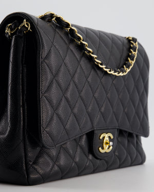 Chanel Black Maxi Classic Double Flap Bag in Caviar Leather with Gold Hardware