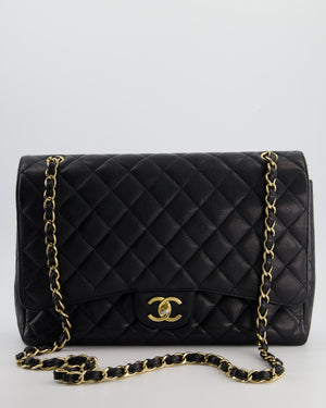 Chanel Black Maxi Classic Double Flap Bag in Caviar Leather with Gold Hardware